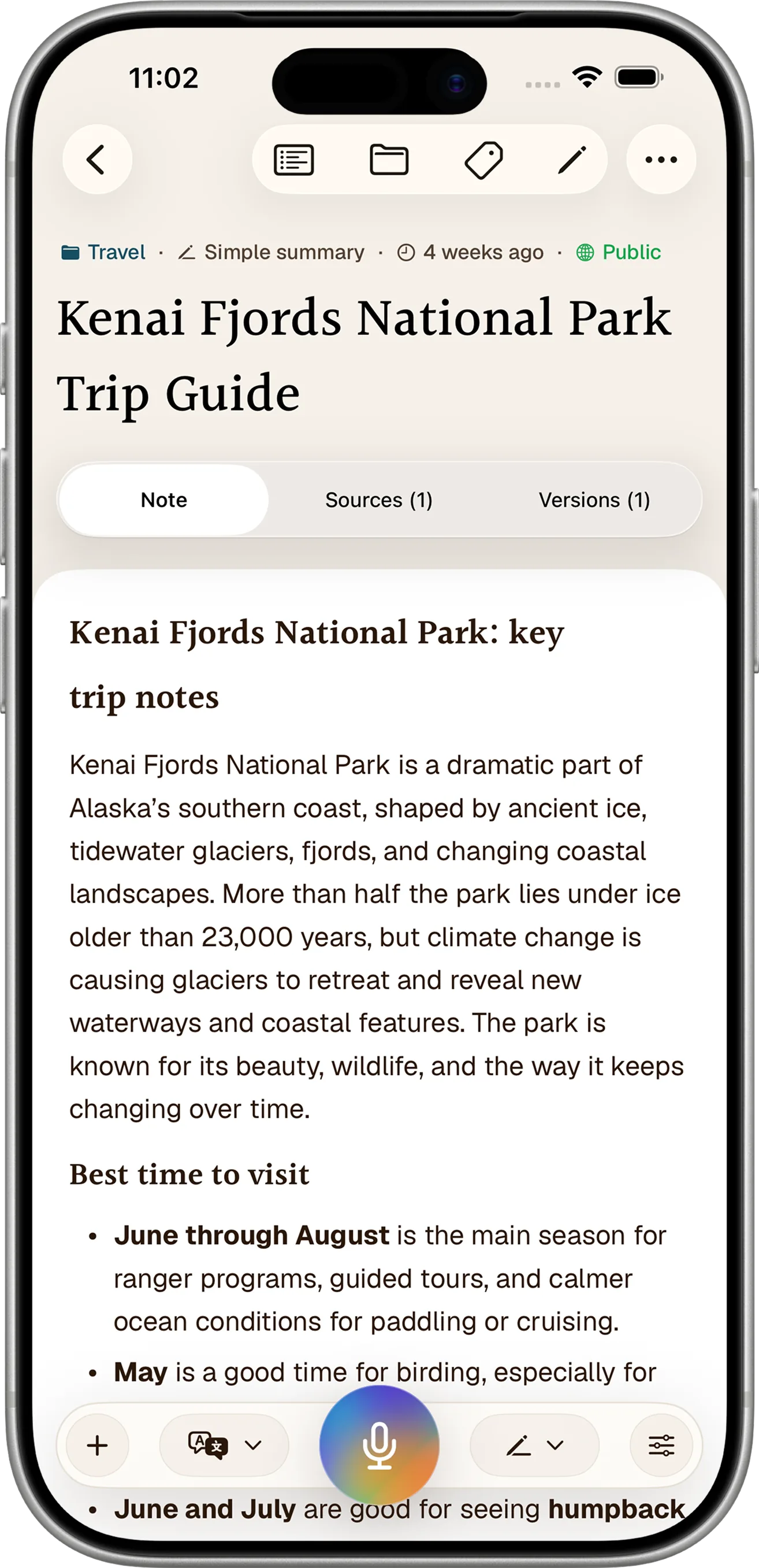 A cleaned and structured Notewarp note on iPhone