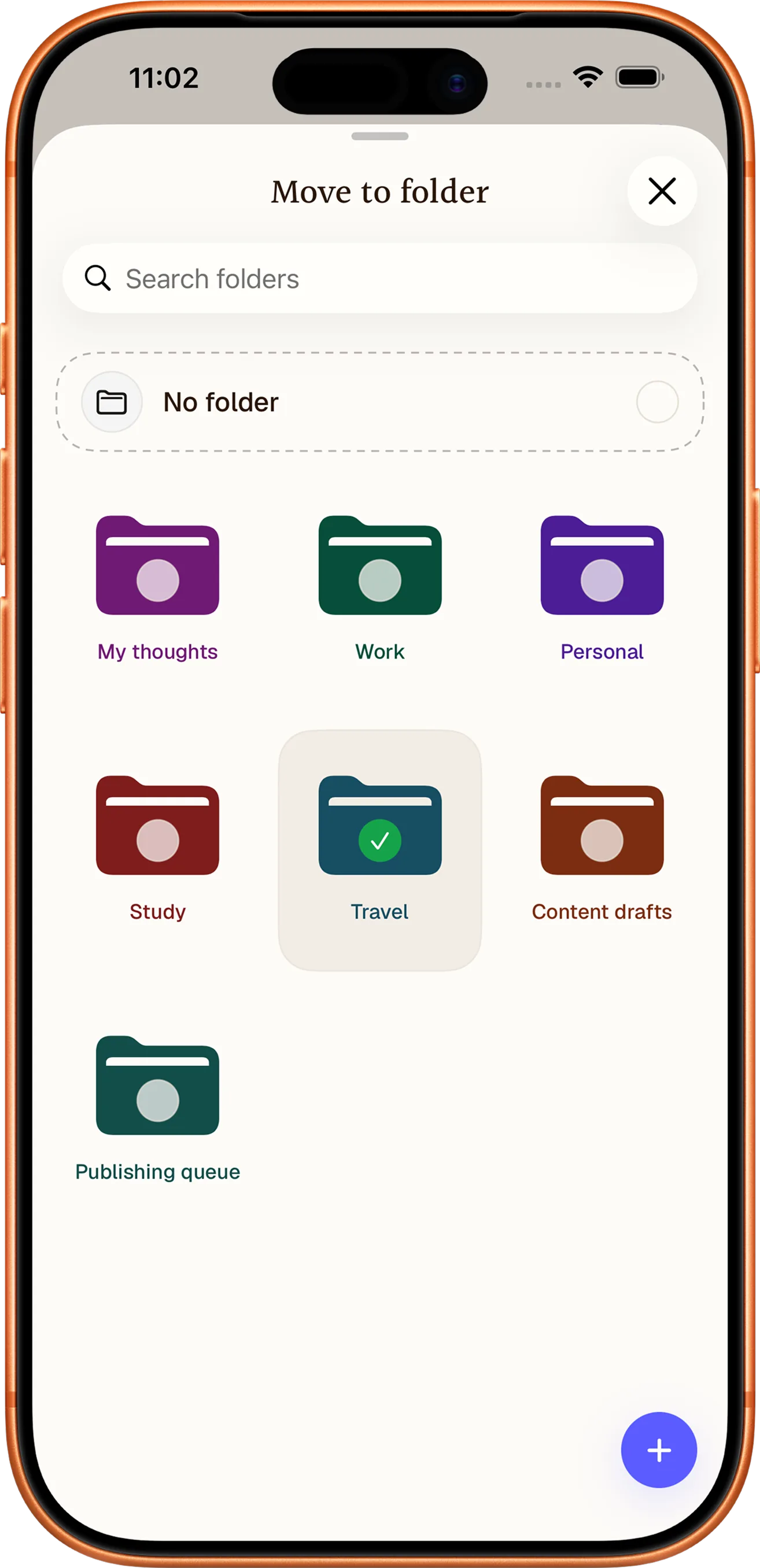 Notewarp folder organizer on iPhone