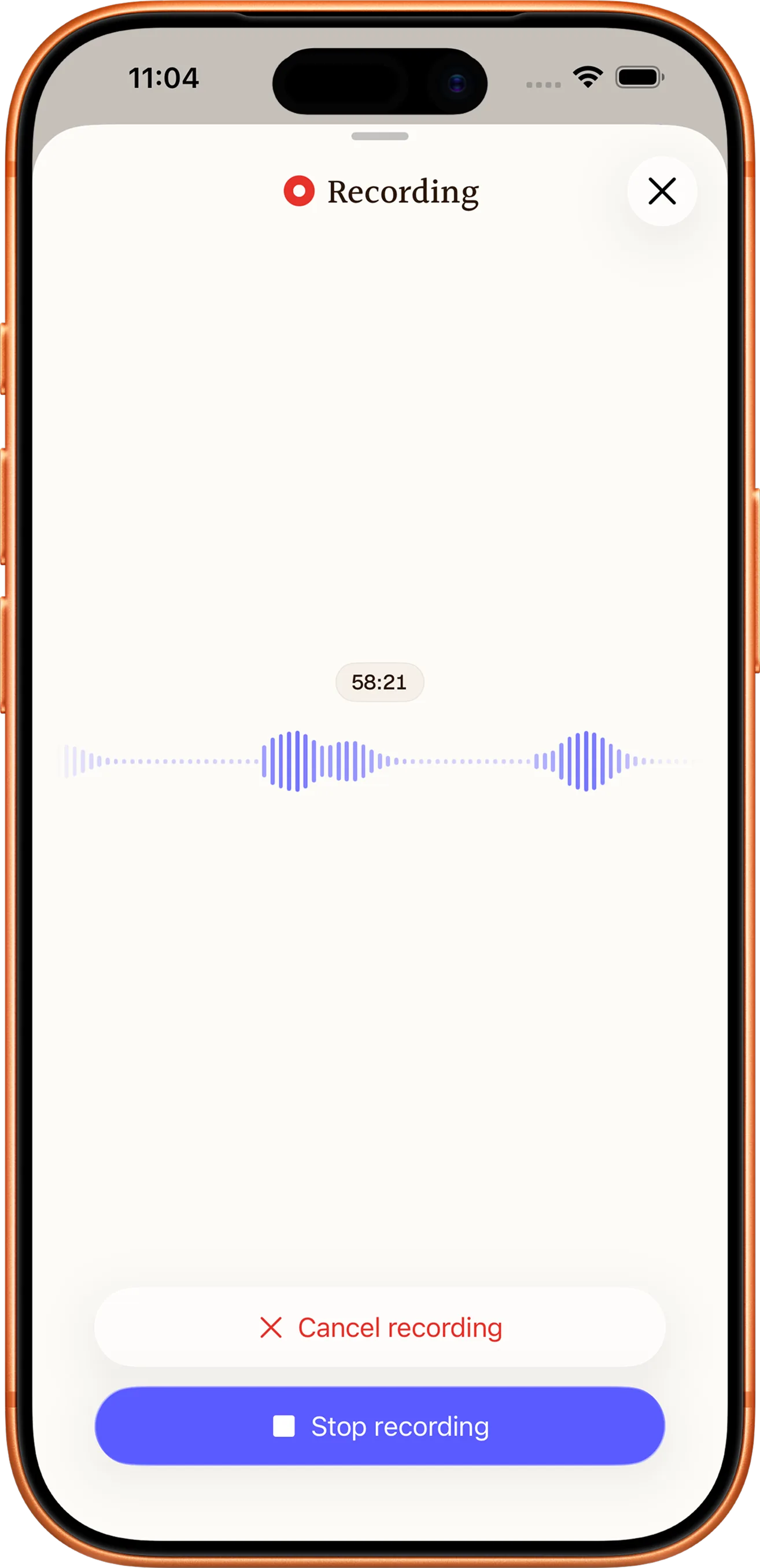 Notewarp recording a voice note on iPhone